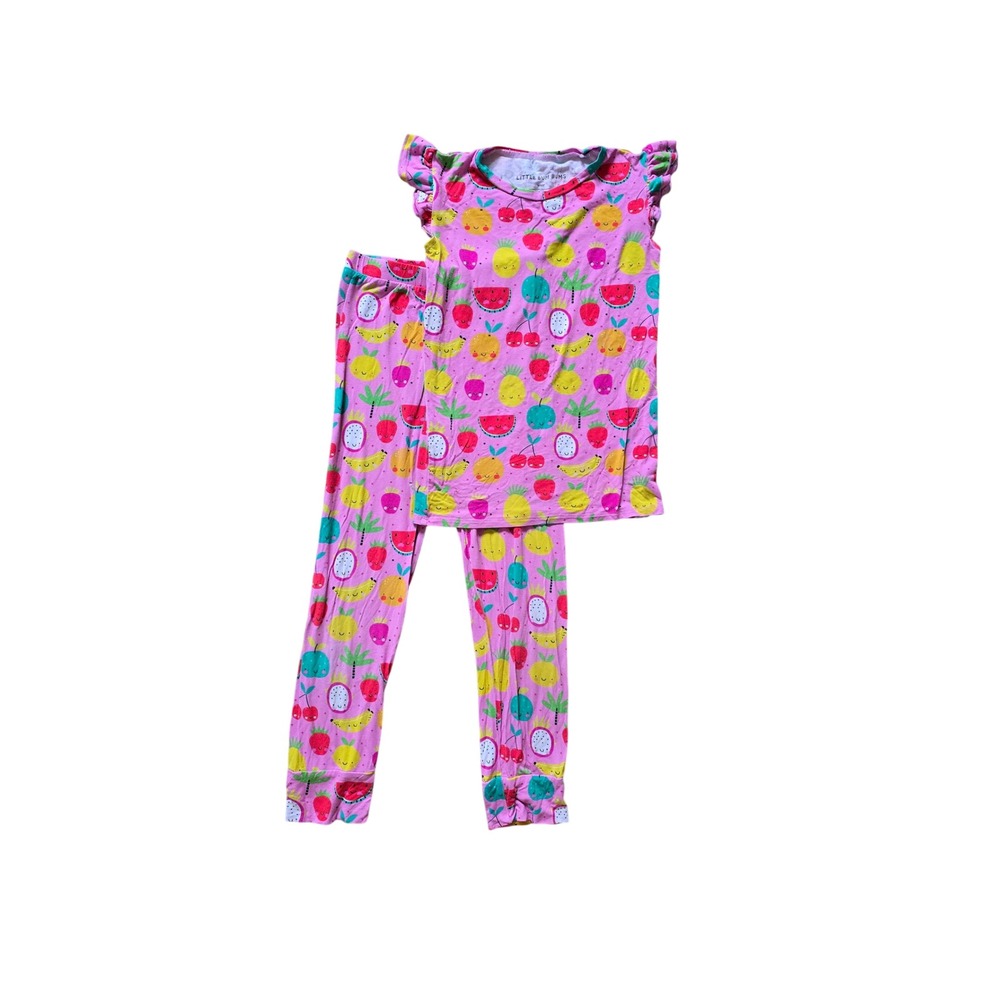 Little Bum Bums Girls Pink Fruit Pajama Set Ruffle Sleeve Size 9-10